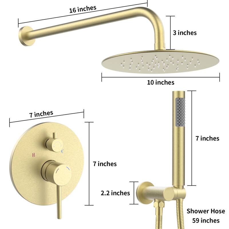 10 Inch Wall Mount Shower Faucet With Rough-in Valve Brushed Gold Rain Shower System With Hand Shower