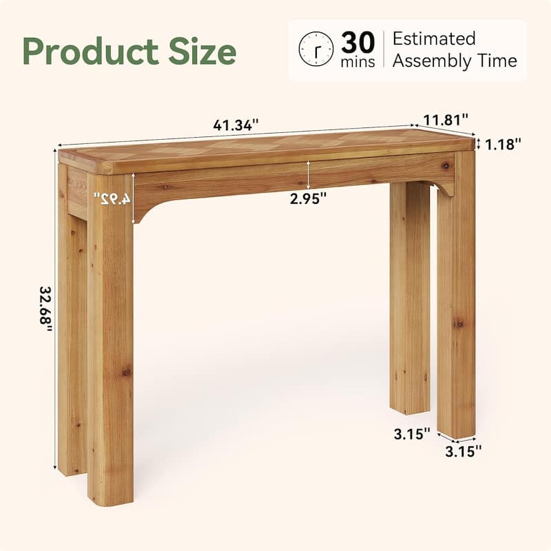 41.3-Inch Solid Wood Farmhouse Sofa Console Table with Parquet Top - 41.3" W x 11.81" D x 32.7" H