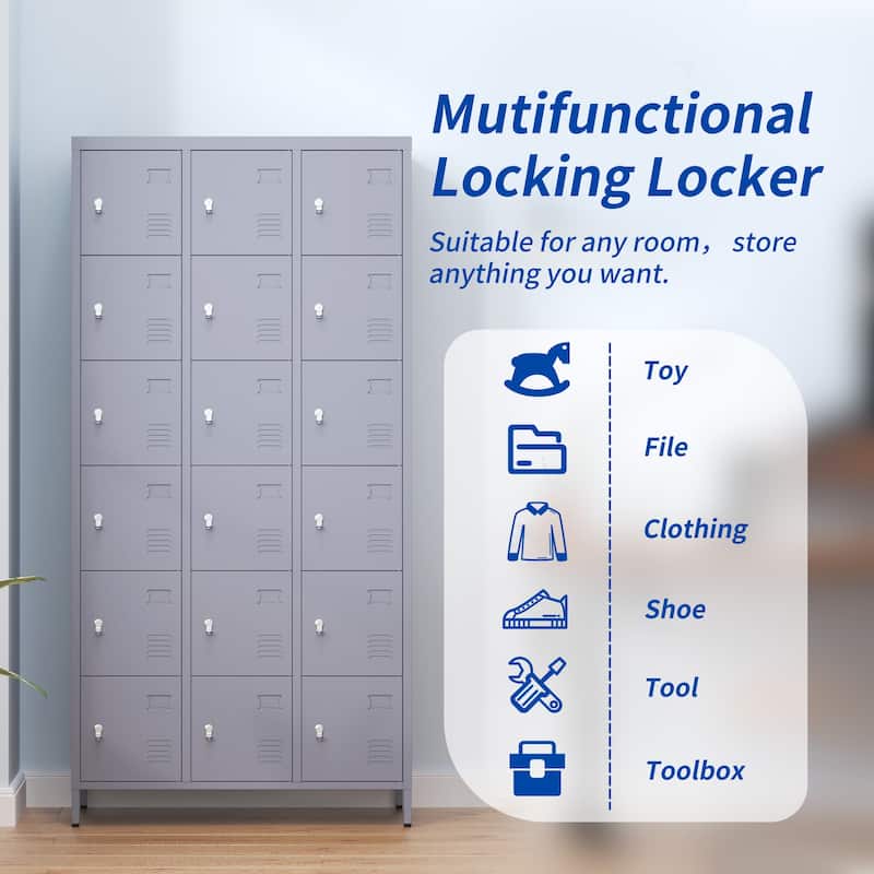 72"H Metal Lockers With 18 Door,Storage Cabinet With Lock for Employees,School,Gym