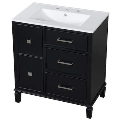 30" Black Bathroom Vanity with Half Moon Ceramic Sink and Flip Out Drawer, Storage Cabinet - 30"W x 18.3"D x 33.9"H