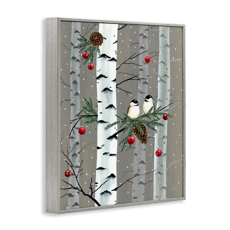 Stupell Birds and Holiday Ornaments Birch Tree Forest Framed Wall Art - Brown