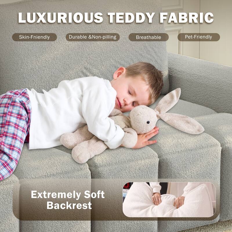 90.2" Convertible 4-Seater Teddy Fabric Sofa with Storage