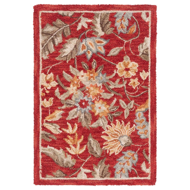 SAFAVIEH Handmade Chelsea Malda French Country Floral Wool Rug - 1'8" x 2'6" - Red