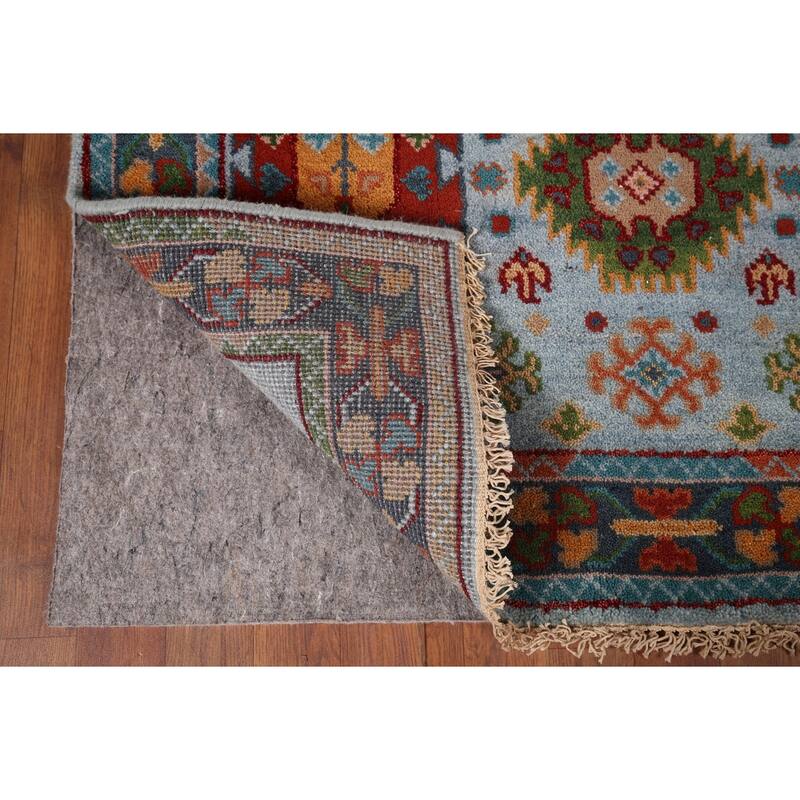 Blue Geometric Oushak Oriental Area Rug Hand-Knotted Wool Carpet - 3'11"x 5'11"