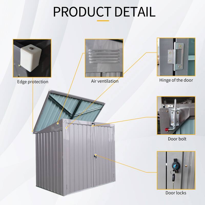 Black Metal Outdoor Garbage Bin Shed for Storing 2 Trash Cans, Made of Stainless Galvanized Steel