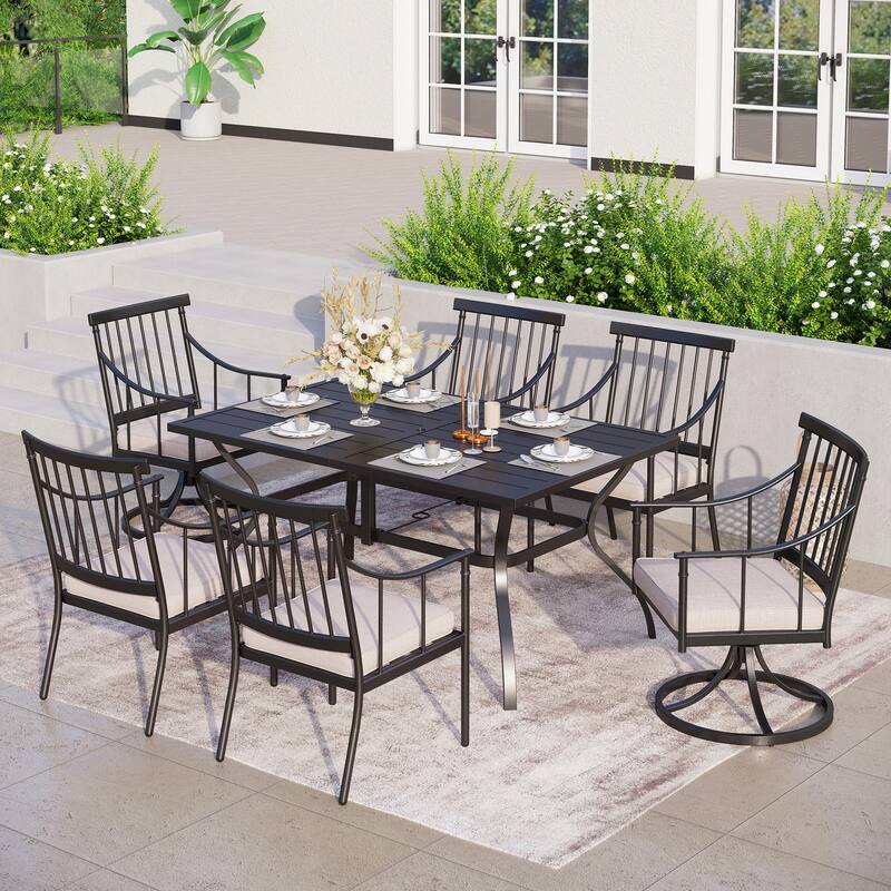MAISON ARTS 7-Piece Patio Dining Set Steel Rectangle Table & 6 Dining Arm Chairs - Mixed Chairs