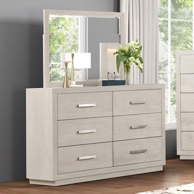 Furniture of America Argentil 2-piece Light Grey Solid Wood 6-Drawer Dresser and Mirror Set