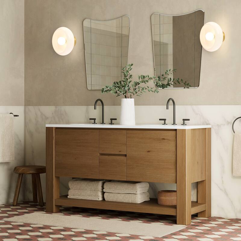 10.4" Modern Bowl-Shaped with Brown/Milk White Glass Shade Wall Sconce/Semi-Flush Ceiling Light for Hallways, Bedroom