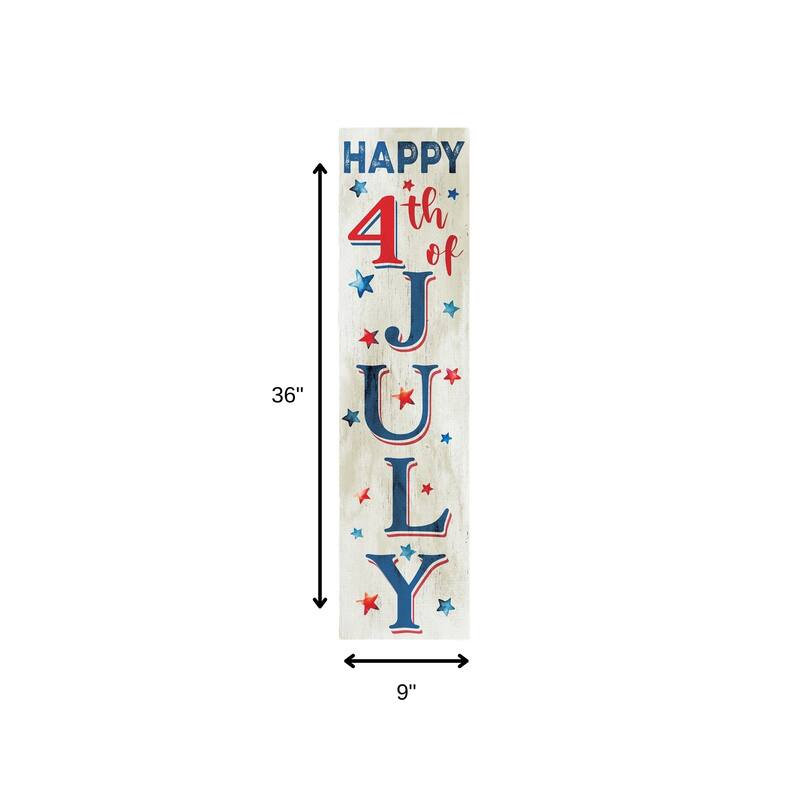 HomeRoots 36" White Blue And Red Solid Wood Happy 4th Of July Porch Sign