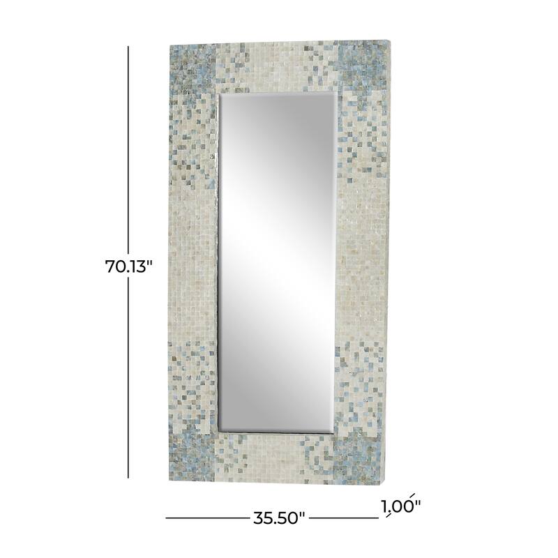 Cream Mother of Pearl Shell Handmade Mosaic Room Wall Mirror with Blue Corners