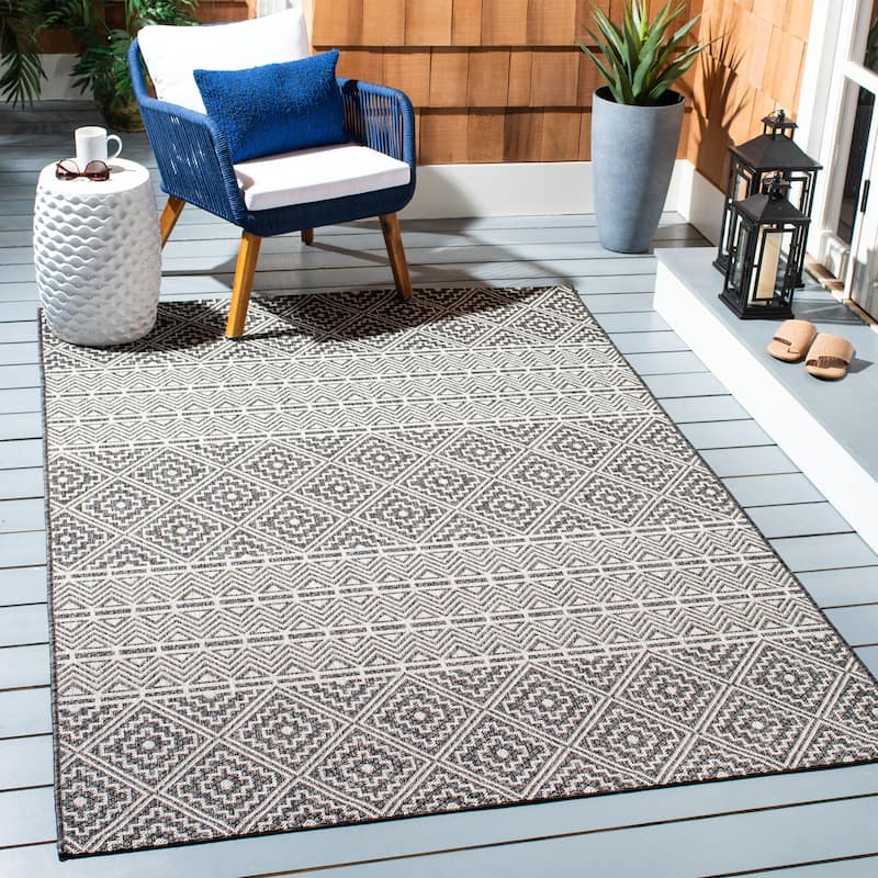 SAFAVIEH Courtyard Sietha Indoor/Outdoor Waterproof Patio Backyard Rug - 6'7" x 9'6" - Black/Grey