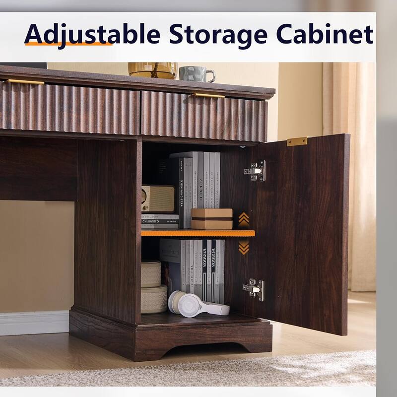 58" Modern Executive Desk with Storage, Wood Home Office Desk