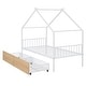 preview thumbnail 11 of 50, Twin/Full Size Metal House Bed with Two Drawers on Wheels, Kids Platform Bed with Roof Frame