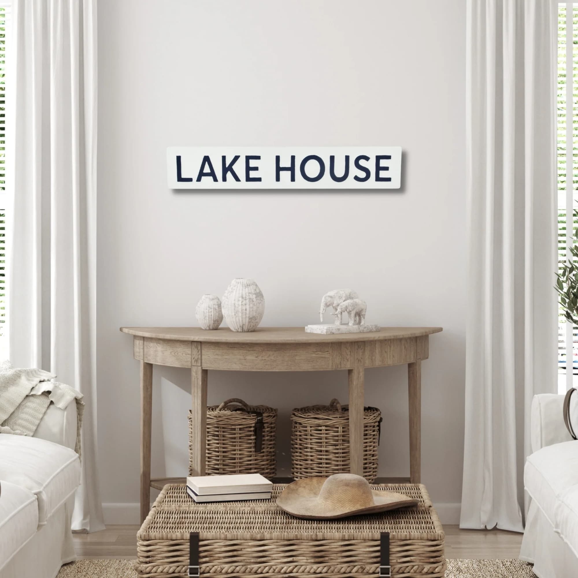 Lake House Rectangular Wall Sign - 23.75" - White