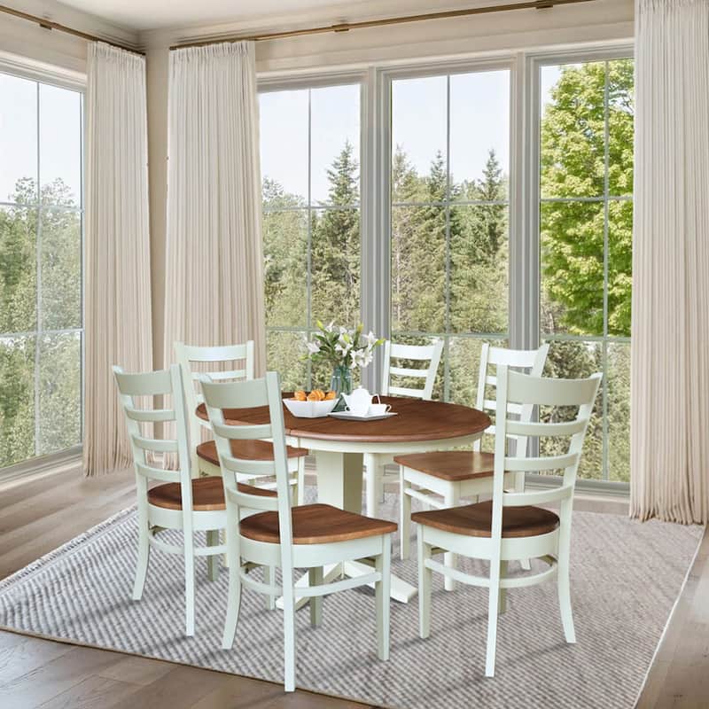 36 in Round Extension Dining Table with 12 in Leaf and Dining Chairs