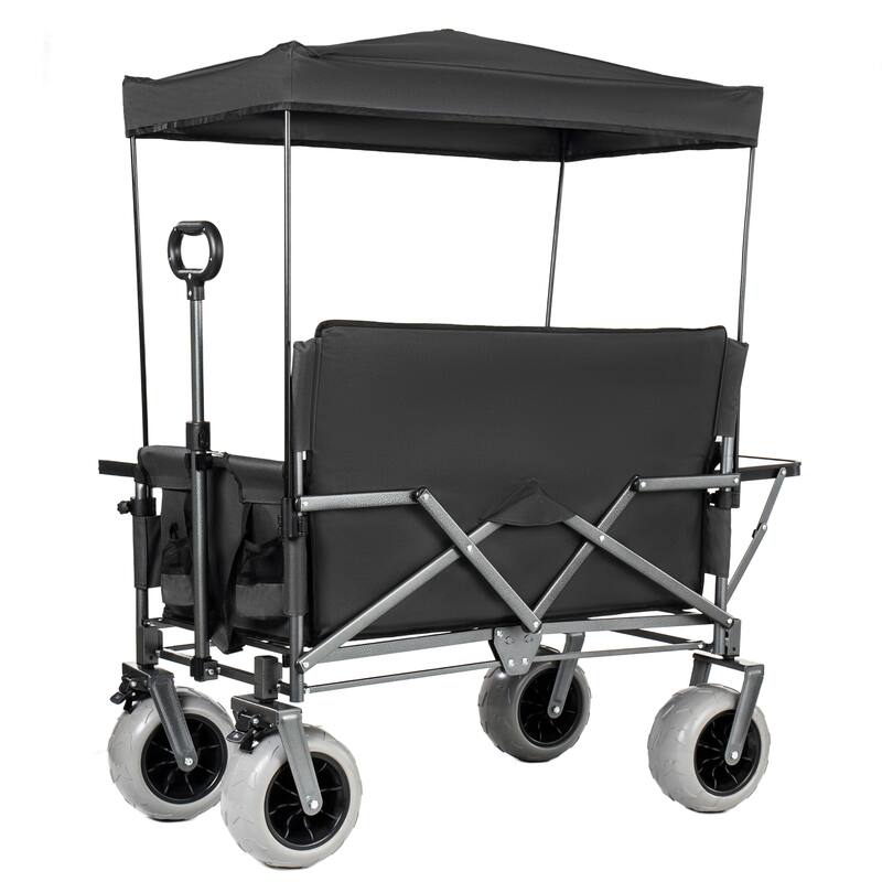 3-in-1 Collapsible Wagon,Convertible Folding Cart with Canopy &Rear-Mounted Folding Tabletop, 500lbs Heavy-Duty, 180L Capacity