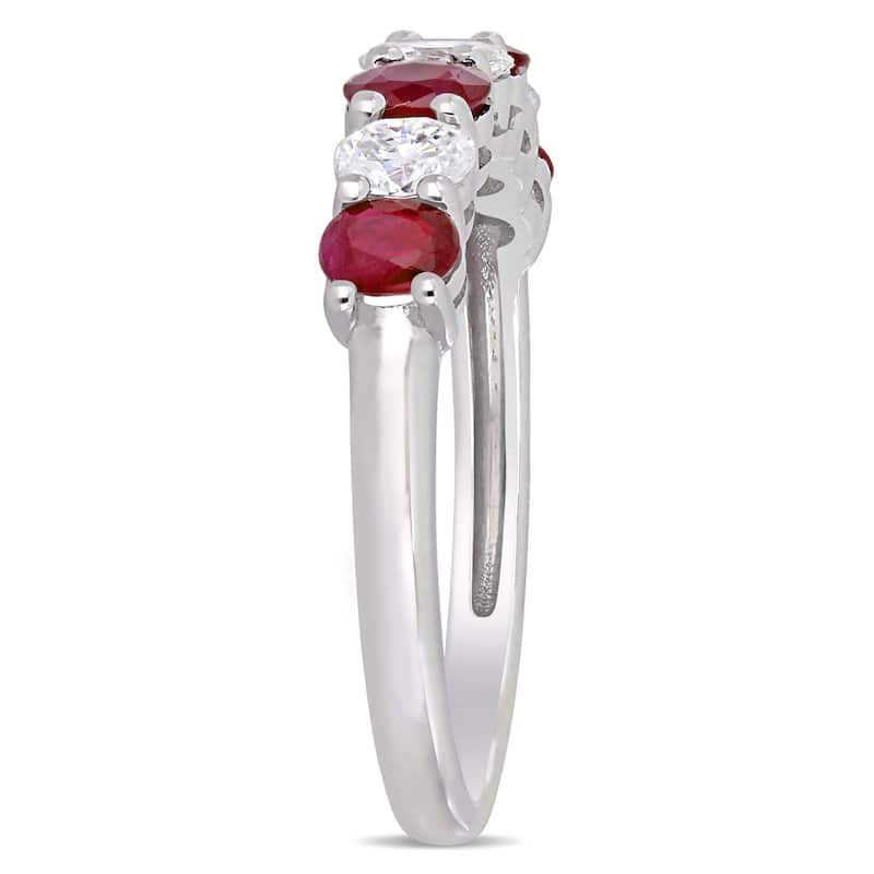 Miadora 14k White Gold Oval-Cut Ruby and 1/2ct TDW Diamond Semi-Eternity Anniversary Band