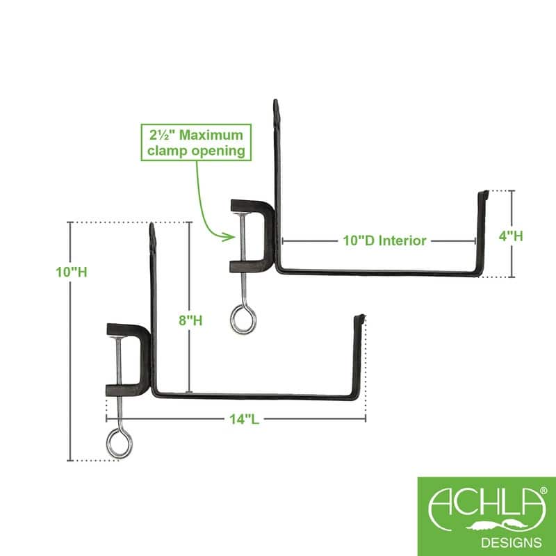 Achla Designs Pair of Clamp-On Flower Box Brackets, Black Powder Coat Finish