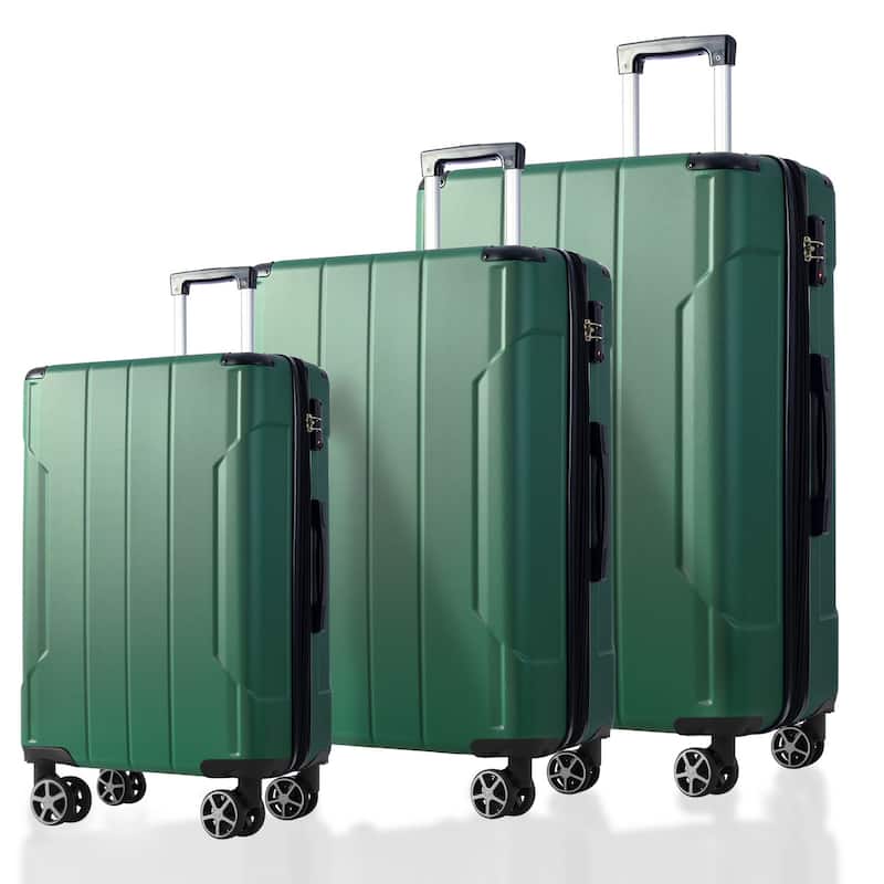 3 Piece Hard shell ABS Lightweight Durable Suitcases Set w/Double Spinner Wheels and Telescopic Handle - Green
