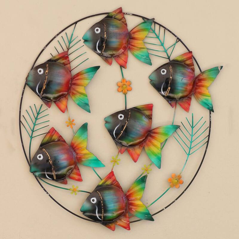 Novica Handmade Rainbow School Metal Wall Sculpture