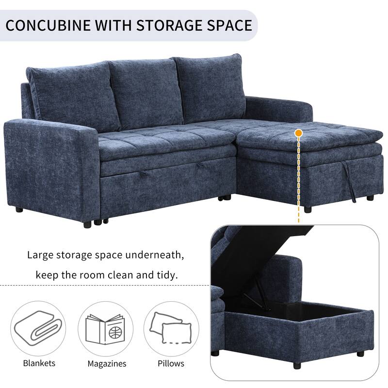 89" Polyester L-Shaped Sectional Sofa with Storage Chaise