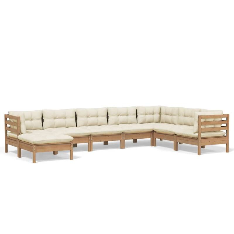 vidaXL Solid Pinewood Patio Lounge Set 9 Piece with Cushions Multi Colors