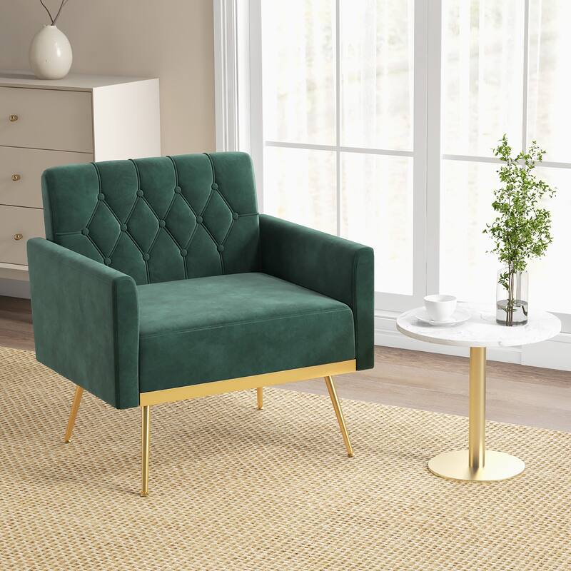 Gymax 2PCS Modern Velvet Accent Chair w/ Button Tufted Back Golden
