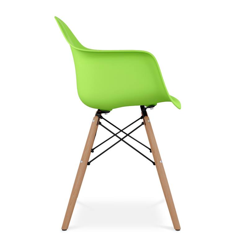 Blue And Natural Heavy Duty Plastic And Solid Wood Dining Arm Chair