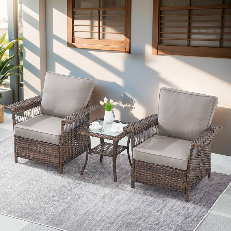 Gymojoy 3 Peices Patio Chairs with Coffee Table - Brown - Brown - Grey