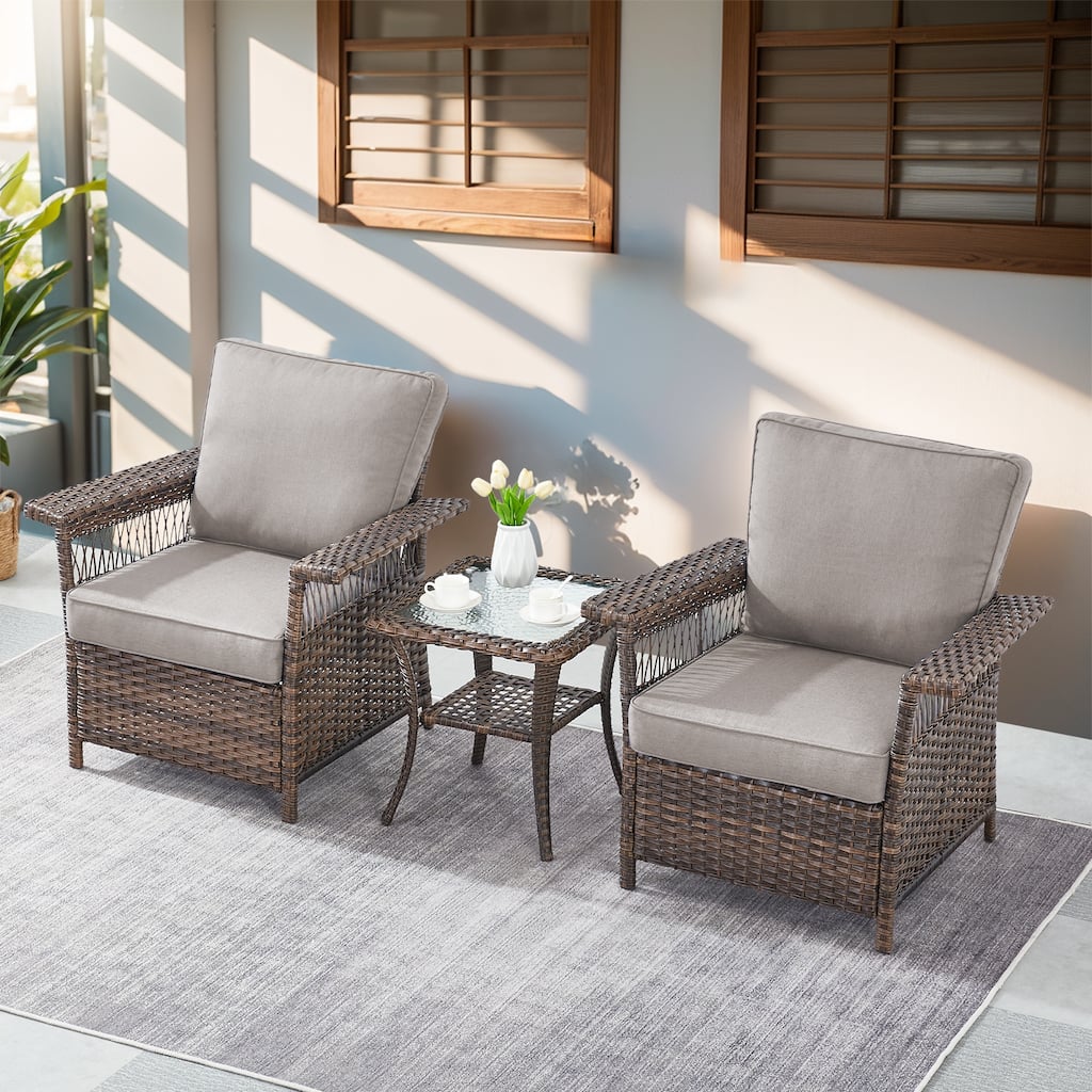 Gymojoy Rattan Chair with Patio Sofa Coffee Table Set - Brown