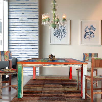 Chic Teak Square Dining Table made from Recycled Teak Wood Boats, 47 inch - Multi