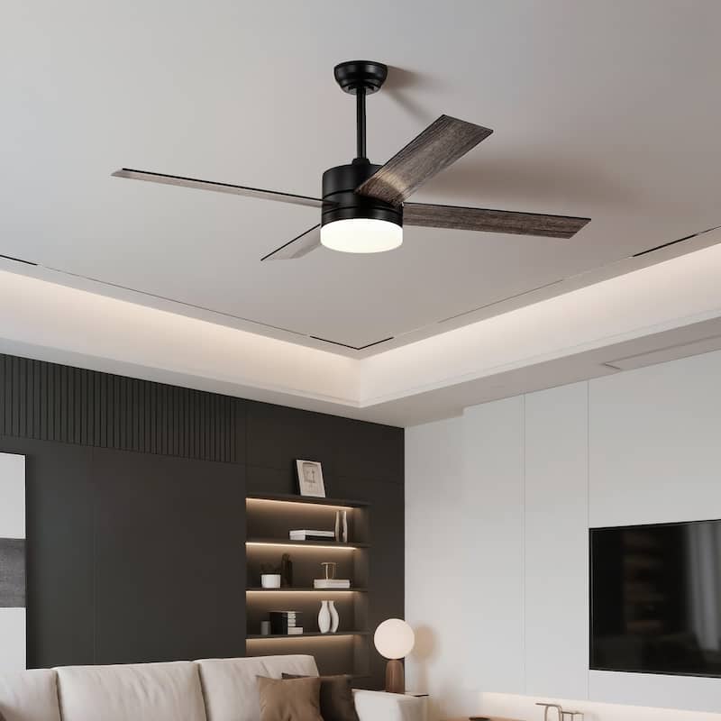 Matte Black 52 in. 6-Speed Integrated LED Indoor 4-Blade Ceiling Fan with Light Kit and Remote Control