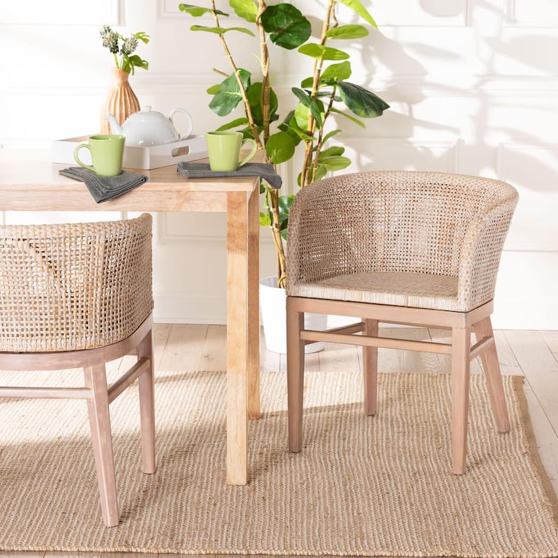 Papua Modern Bohemian Natural Rattan and Acacia Wood Dining Chair