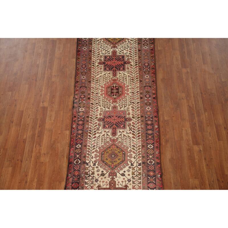 Geometric Heriz Persian Vintage Runner Rug Handmade Wool Carpet - 3'1"x 10'8"