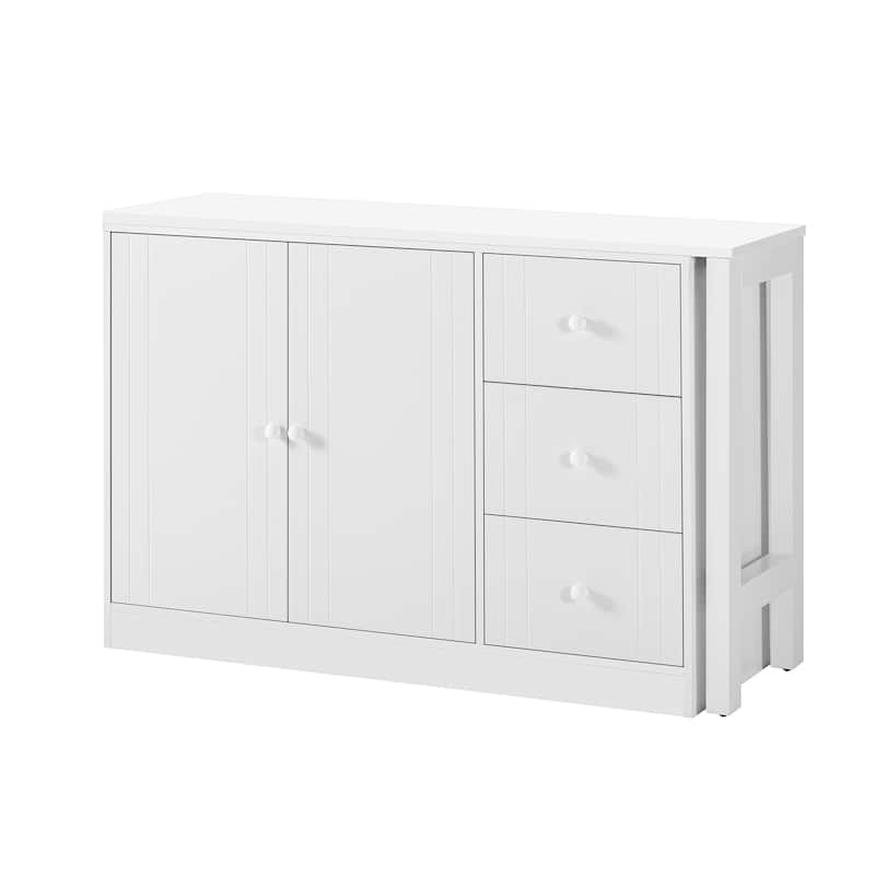 89.7" Wooden Sideboard with Extendable Table, 2 Doors & 3 Drawers Storage Cabinet for Living Room, Study, Kitchen
