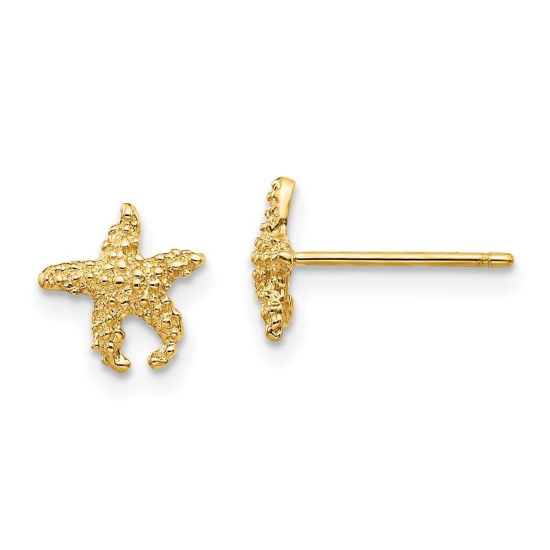 Curata 10k Yellow Gold Textured Sea shell Nautical Starfish Post Earrings - 8.21x7.64mm