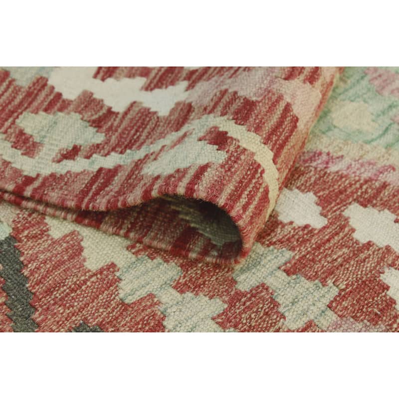 Sun Faded Flatweave Rahi Red/Ivory Runner - 2'8" x 9'9"