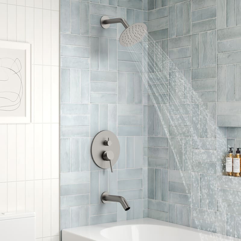 6" Dual-Function Tub and Shower Faucet Set, Modern Tub And Shower Trim Kit Valve Included