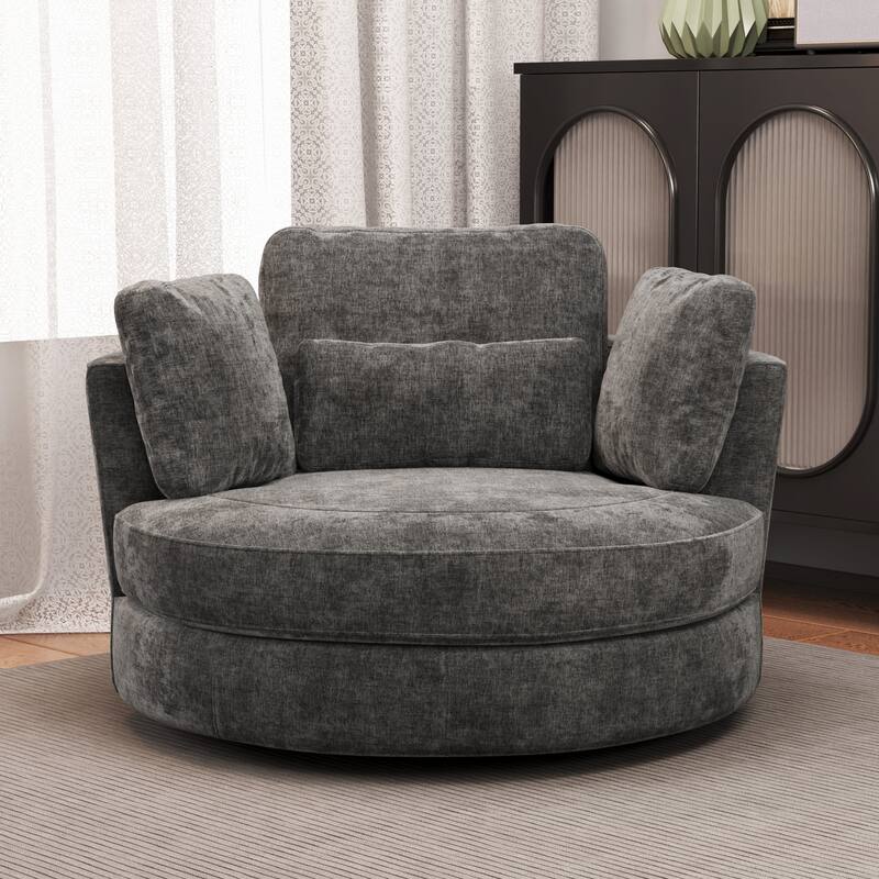 50.2"W Accent Barrel Chair,360° Swivel Club Chair with Metal Base