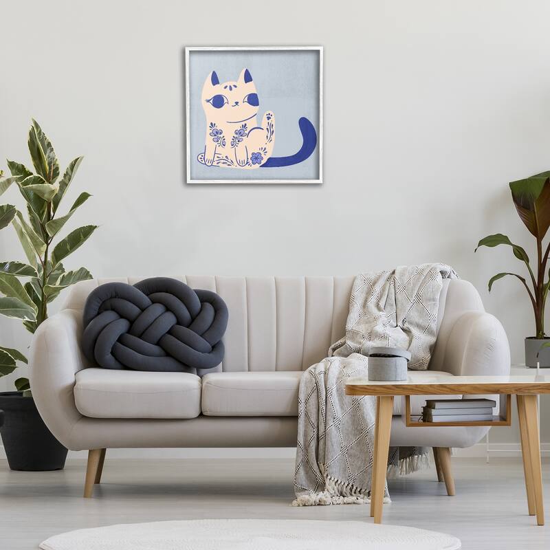 Stupell Ornate Floral Cat Framed Giclee Art Design By Carrie Cantwell