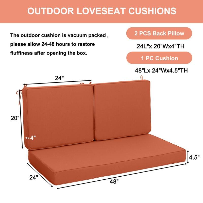 Outdoor Loveseat Cushion Set (Set of 1 Seats,48x24in, 2 Backs,24x18in )