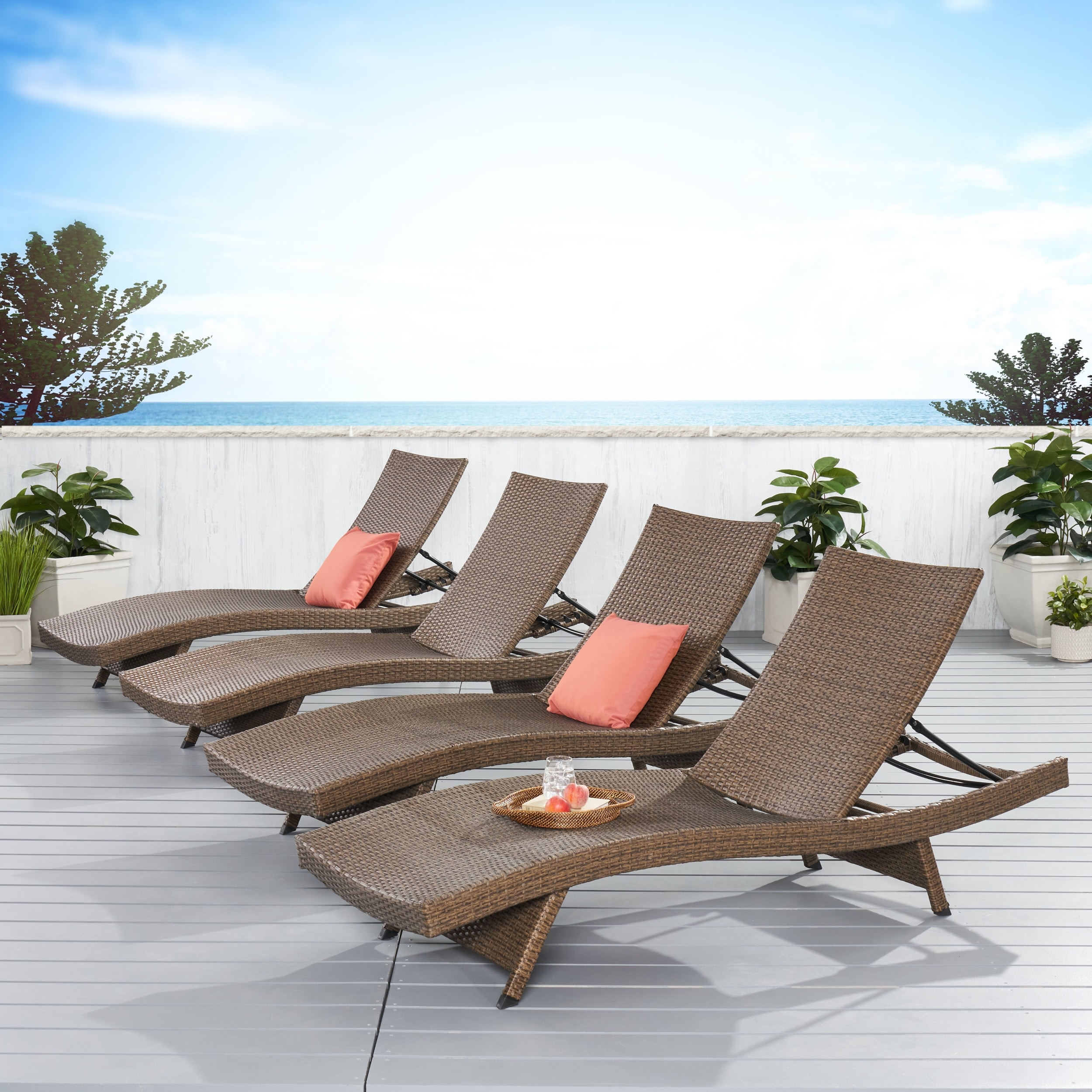 Outdoor Wicker Lounge Chairs (Set of 4) by Christopher Knight Home