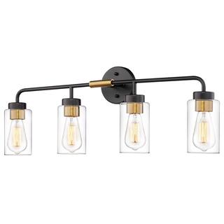 3/4-Light Bathroom Vanity Light, Wall Sconces, Black and Gold