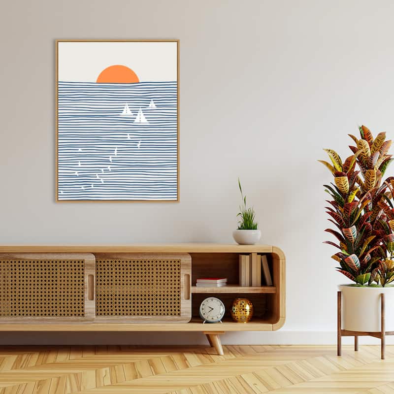 Three White Sails by Little Dean Framed Canvas Wall Art