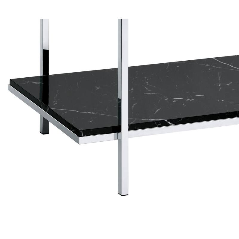 Console Table with Mirror Top and Faux Marble Open Bottom Shelf, Silver