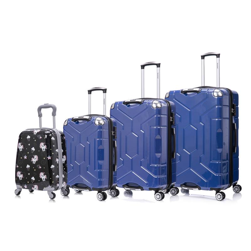 Merax Hardshell Travel Luggage Sets, 3 Piece Lightweight Durable Suitcase with Rotating Wheels and Adjustable Telescopic Handle - Dark Blue