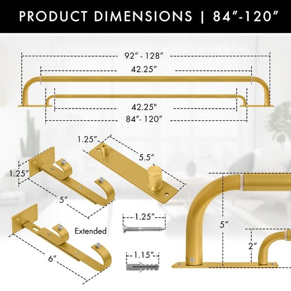 dimension image slide 12 of 21, Meriville Double Wrap Around Blackout Curtain Rod Set - 1-inch Diameter Front Rod and 5/8-inch Diameter Back Rod