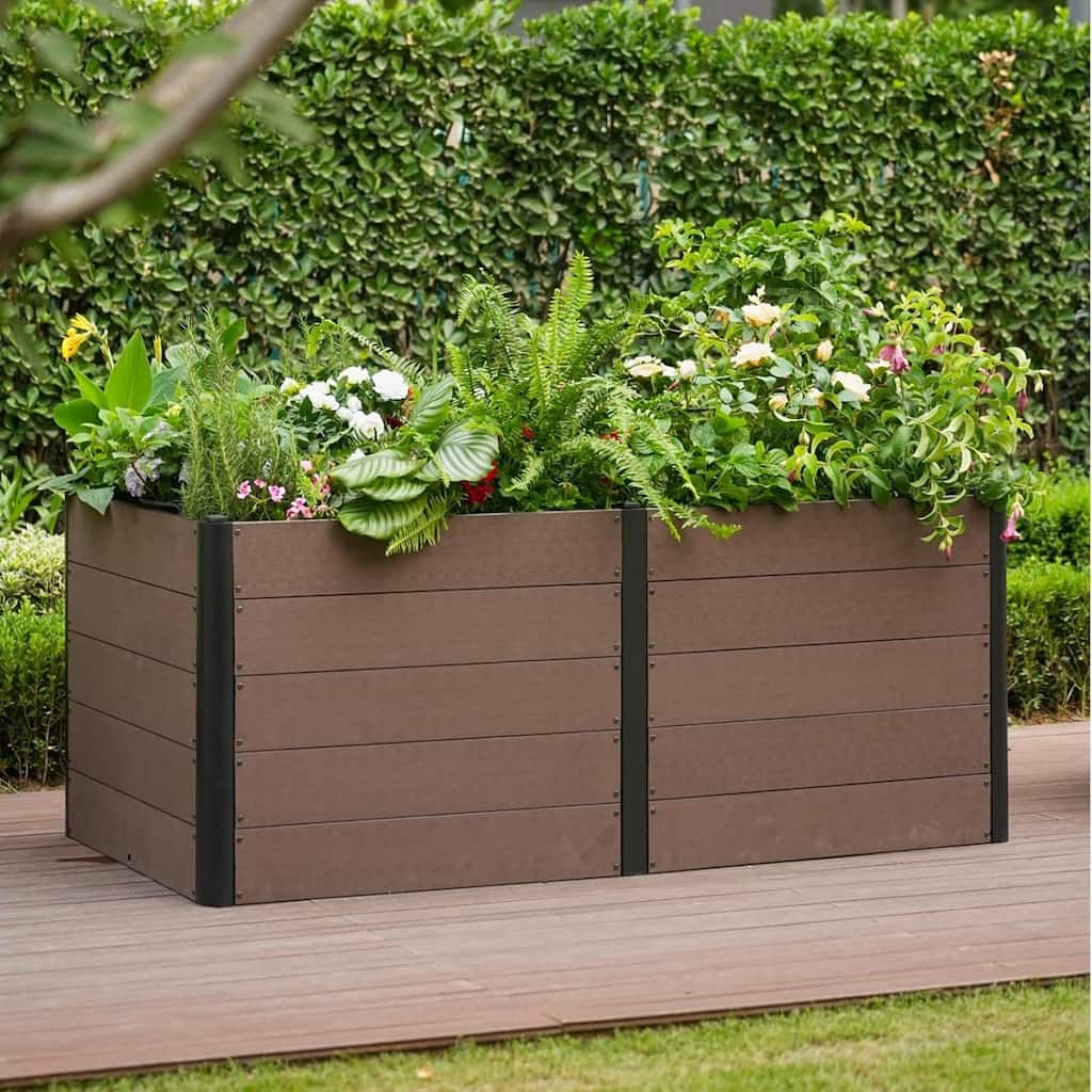 48x25x29Inch Elevated Garden Bed with Deep Root Box - Wood Look Planter for Patio Vegetables and Herbs Without Bottom
