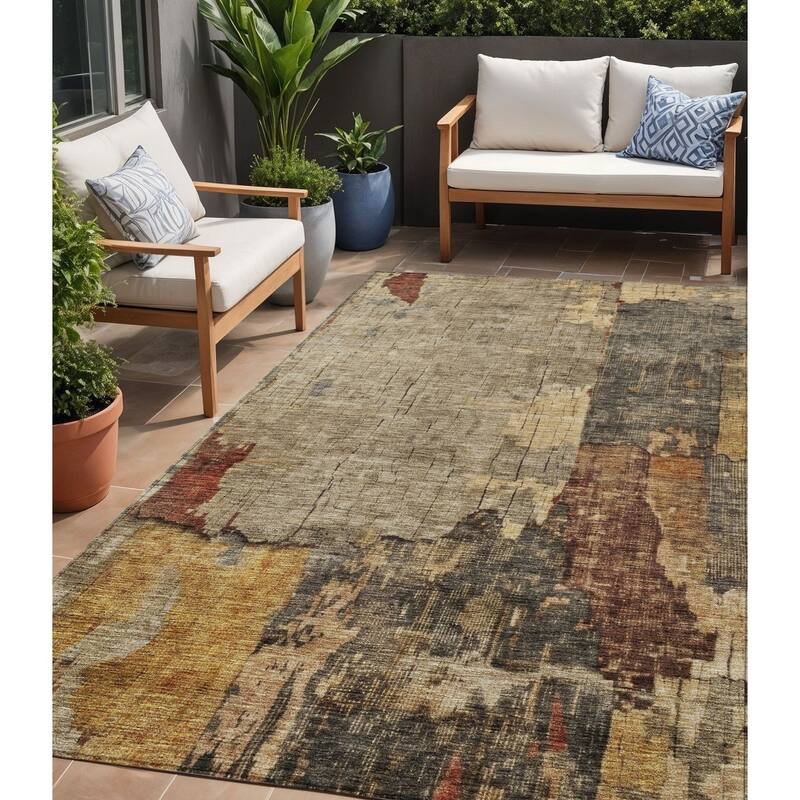 HomeRoots Abstract Transitional Rectangle Outdoor Rug - 5' X 8'