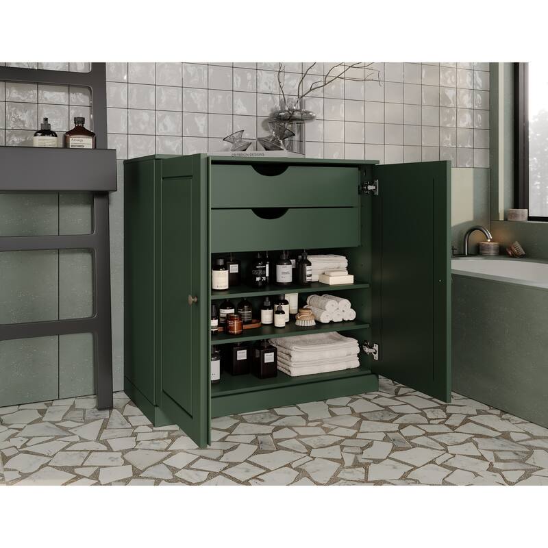 Palace Imports 100% Solid Wood 32" Bathroom Cabinet with Solid Doors, 2-Drawers and Adjustable Shelves - Green